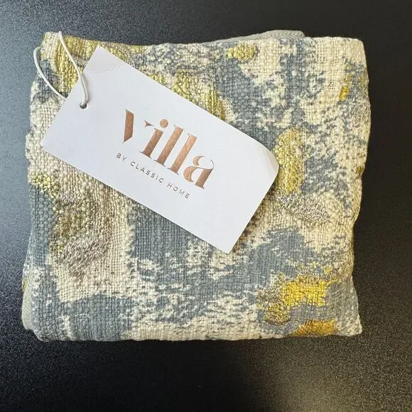 Pottery Barn x Villa Blaise Luciana Pillow Cover in Rain Blue Gold Metallic NEW - Picture 6 of 11